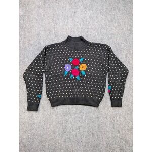 Vintage Club Sportif De Paris Floral Embroidered Mock Neck Sweater‎ L Grannycore